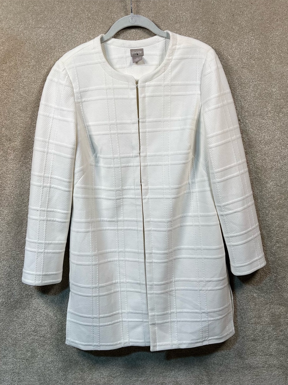 Chicos Jacket Off White Hook Front Textured Collarless women's 4/6